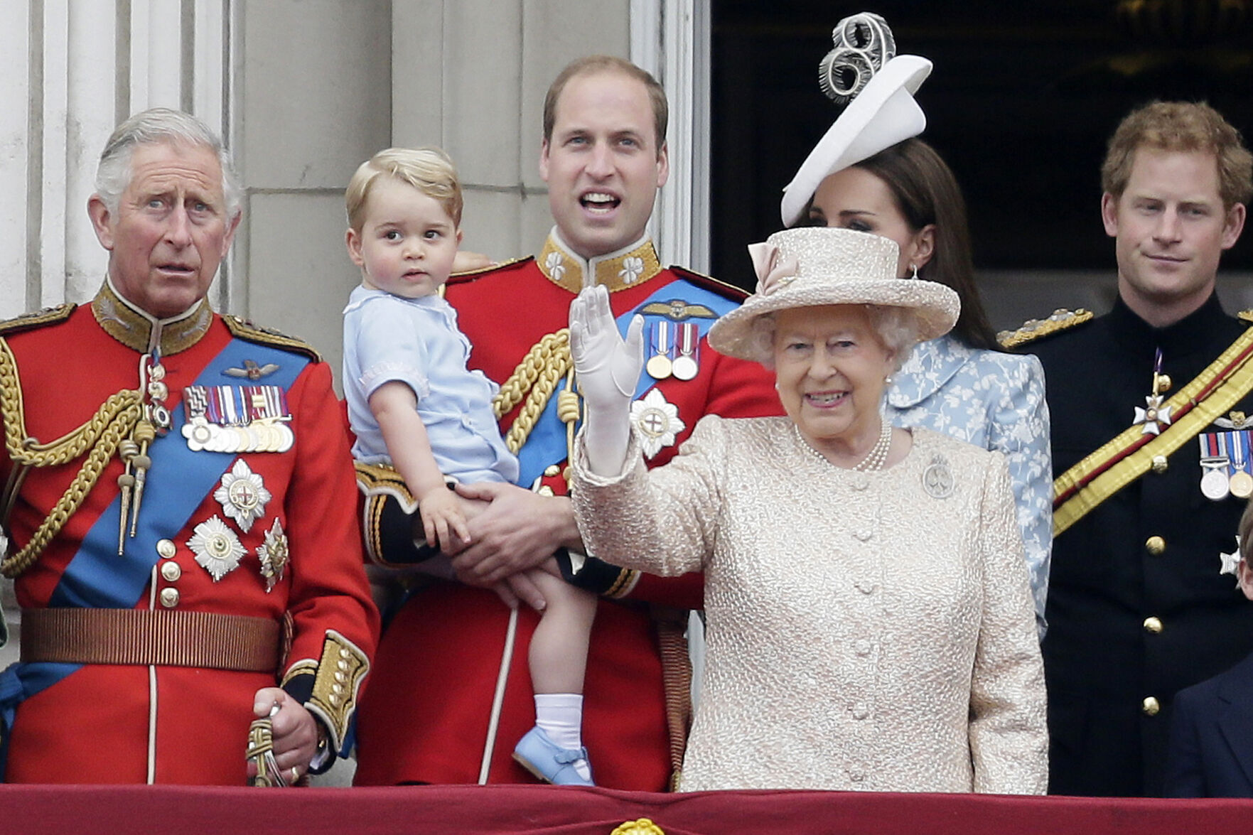 Prince William, Prince George, Queen Elizabeth II, Duchess of Cambridge, Prince of Wales,
